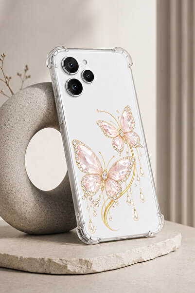 Caseji Redmi 12 Kılıf Cute Altın Kelebek Baskılı Sevimli Darbe Emici MK01A
