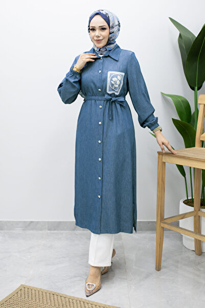 Tesettür Dünyası Tunic with Belted Waist and Embroidery Detail Tsd260240 Ligh...