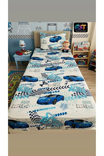 EVRİZON Single Sports Car Elastic Sheet and Pillowcase