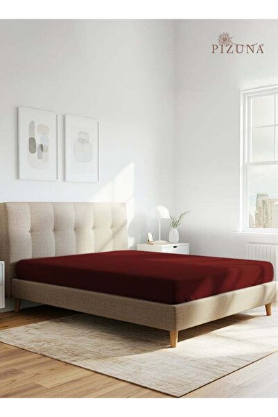 PIZUNA Pure Combed Cotton Fitted Sheet 200x200 cm Rio Red, 400 Thread Count C...