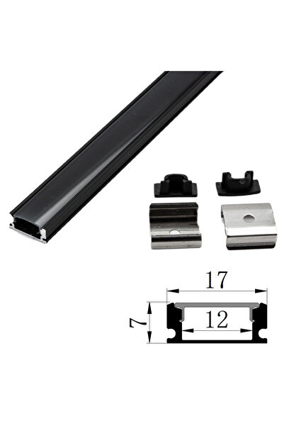 DELIGHT Profil Aluminiu Negru, DL66941, 1m Plat 17x7mm, 1 buc