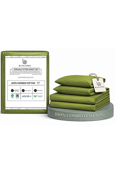 Bliss Casa Premium Percale Bed Sheet Set – 100% Combed Cotton, Crisp & Breath...