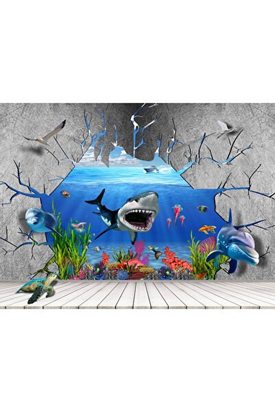 Persona Tablou Canvas, Rechinul Si Delfinii 3D- 100 X 70 cm