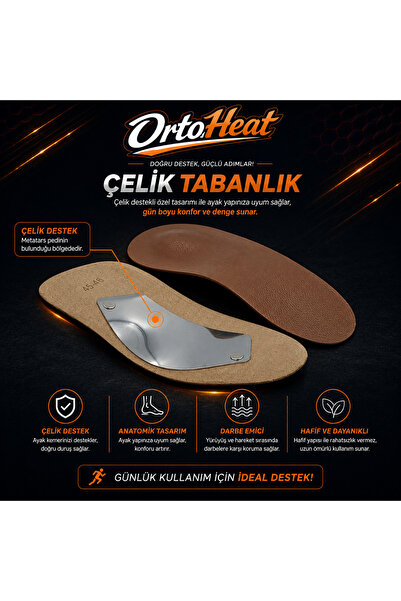 ORTOHEAT Çelik Tabanlık Anatomik Ayak Kemeri Destekli Metatarsal Pedli Ortope...