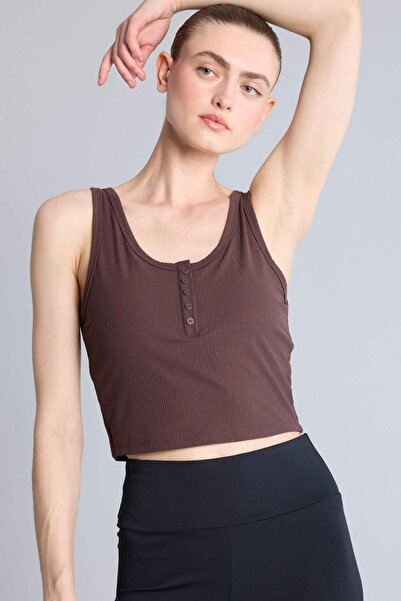 DeFacto Crop Top Buttoned Collar Sportsman Brown Tank Top H1218Ax26Hs