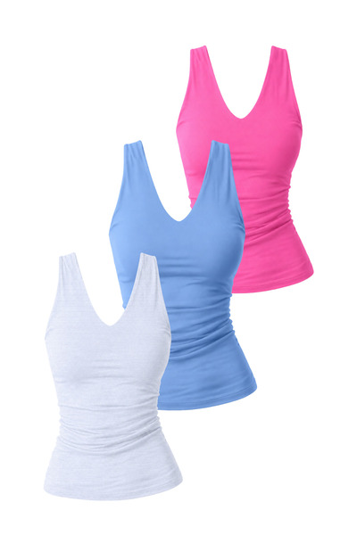 DI LORIA Women's Double Layer Lycra Undershirt Triple Set (95% Cotton) (Pink,...