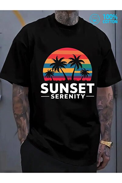LİNA06 تي شيرت Sunset Serenity المضحك |   قميص كاجوال بتصميم عصري، 180 جرام، ...