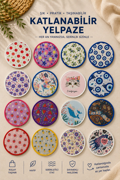 BEYZANA 1 Adet Karışık Desen Katlanır Yuvarlak El Yelpazesi | Taşınabilir El ...