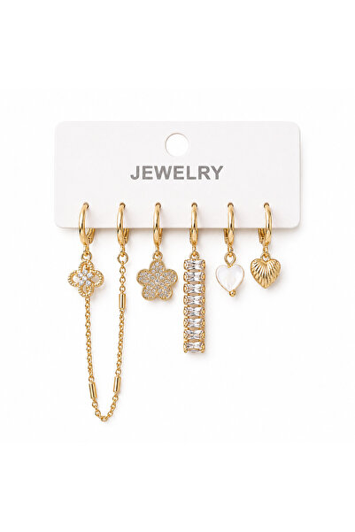 AXXION Women's 6-Piece Vip Earring Set Gold Color Stainless Steel with Heart ...