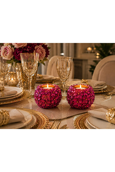 Zeda by Es Dekoratif Çiçek Kaplama Tealight Mumluk – 2'li Set