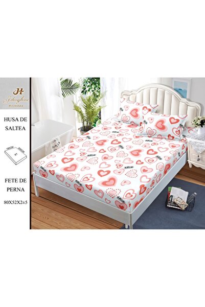 naniland.ro Husă de Pat Bumbac Satinat 2 Persoane 3 Piese Cu Elastic 180x200 cm