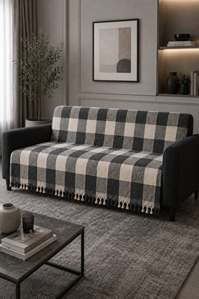 XVA Viona Sofa Cover |   Tasseled |   Coverlet |   Square Patterned |   170 X...