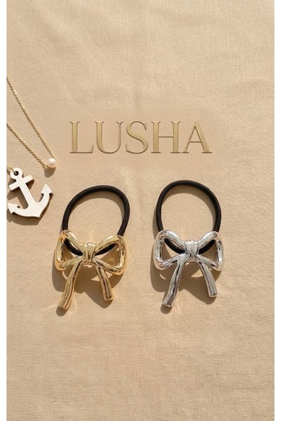 Lusha مشبك شعر معدني من Fiocca مزين بفيونكة معدنية باللونين الذهبي والفضي، إكسسوار شعر أنيق للنساء