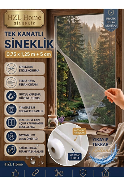 HZL HOME Tek Kanatlı Cırtlı Pencere Sinekliği – Pratik Montaj, Yıkanabilir Tü...