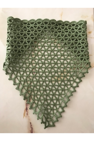 Gönülden Aksesuar cotton ip el örgüsü renk yeşil altıgen desen file şal banda...