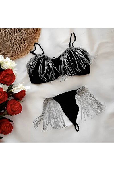 1way Luxury Lingerie Set with Silver Detailing – Black and Mauve
