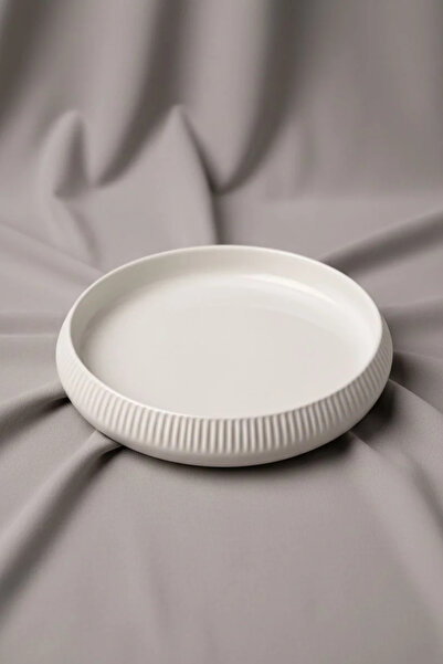 Bereketli Store Acar Round Line Detailed Porcelain Dinner Plate 22 cm