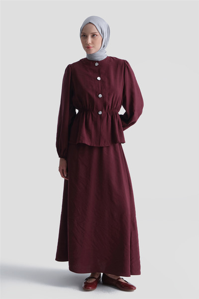 Armine Metal Buttoned Suit Claret Red