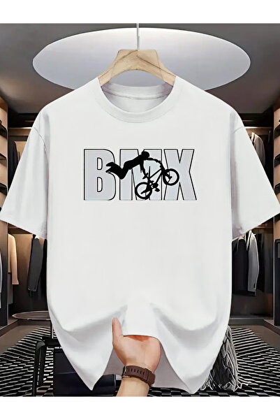 NOURAM تي شيرت رجالي بطباعة جرافيك BMX - تصميم جريء لحركات الدراجات، قماش 100...