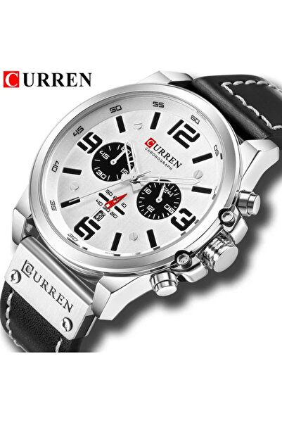 Choice ساعة يد كورين سيلفر وايت CURREN 8314 للرجال بحزام جلدي كوارتز، مقاومة ...