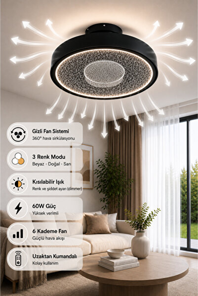 MARS CONCEPT Gizli Fanlı LED Tavan Avizesi 60W – Vantilatörlü Avize, 6 Kademe...