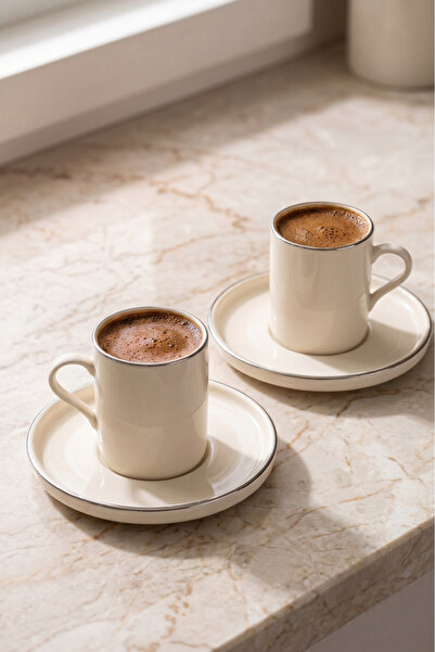 Elista Minimalist & Stylish: Cream-Colored Vertical Cylinder Coffee Cup Set w...