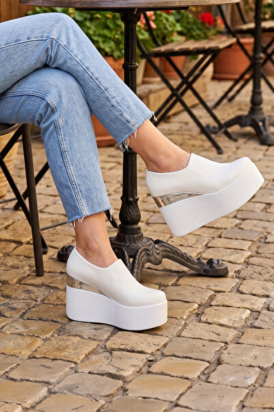 Erkan Saçmacı Lumi Off-White Vegan Round Toe Hidden Wedge Heeled Casual Shoes
