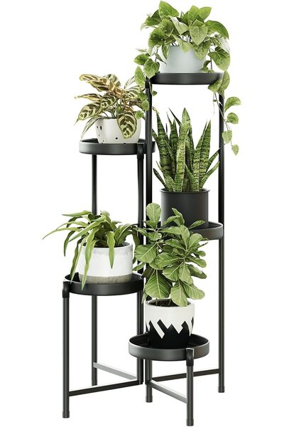 Dotail Plant Stand, Foldable, 5 Adjustable Levels, 48 x 31 x 81 cm, Galvanize...