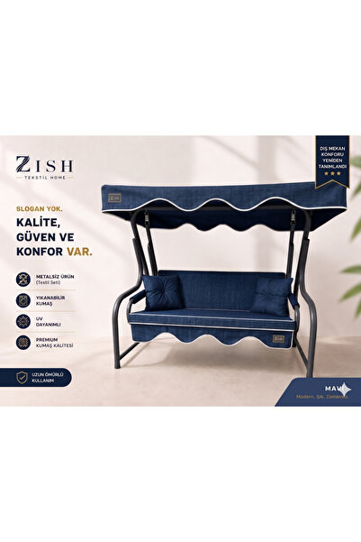 Zishome 2 Kişilik Mavi (lacivert) Yıkanabilir Kılıflı Bahçe Balkon Salıncağı ...
