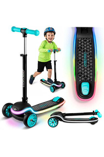 Ricokids LED балансиращ скутер с три колела Leddi за деца - черен и тюркоазен