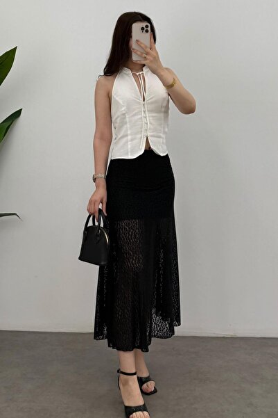 Bipantolon Women's A-Line Half Lining Detailed Lace Maxi Skirt