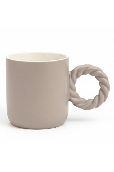 AKDC Ceramic Mug with Elegant Twisted Rope Handle | 300 ml | Beige,Cream