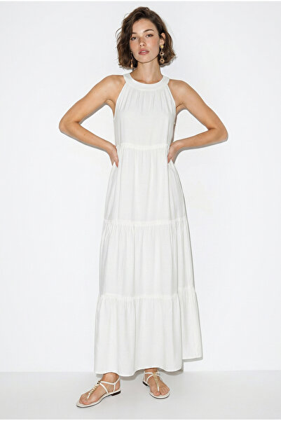 Bianco Lucci Women's Halter Neck Layered Detailed Modal Maxi Dress 4852 60286367