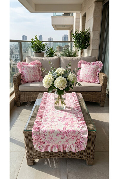 kesenegore 2 Pieces 100% Cotton Glittery Pink Patterned Ruffle Throw Pillow Covers 40X40