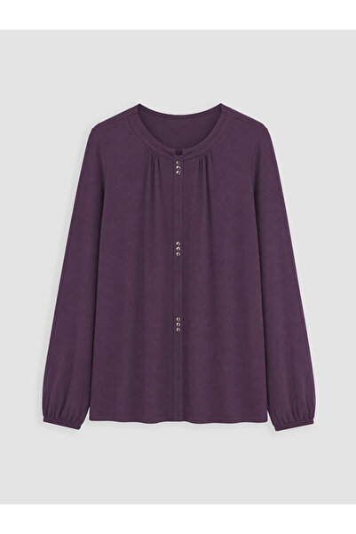 LC Waikiki Μπλούζα LCW Grace Plum με λαιμόκοψη ποδηλάτου και κορδόνι περίσφιξης