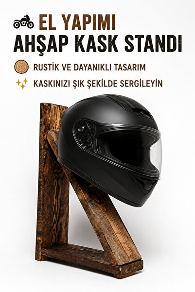 NEHOLİA El Yapımı Ahşap Motosiklet Kask Standı Duvar Tipi Kask Askılığı Rusti...