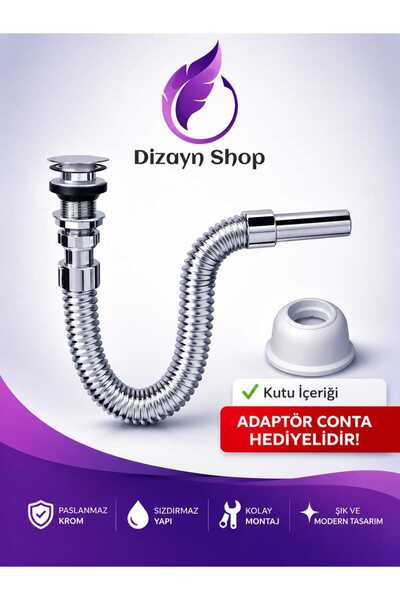 DİZAYNSHOP Krom Basmalı Lavabo Sifonu, Su Tasarruflu, Modern Banyo ve Mutfak ...