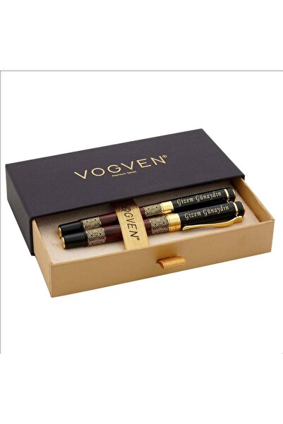 Vogven Marka İsme Özel Desenli Elegance Dolma ve Roller Kalem Seti