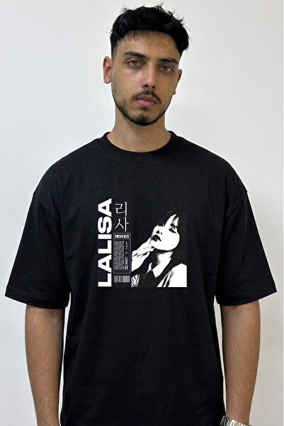 Anetos Lalisa Design Printed Oversize Black T-Shirt