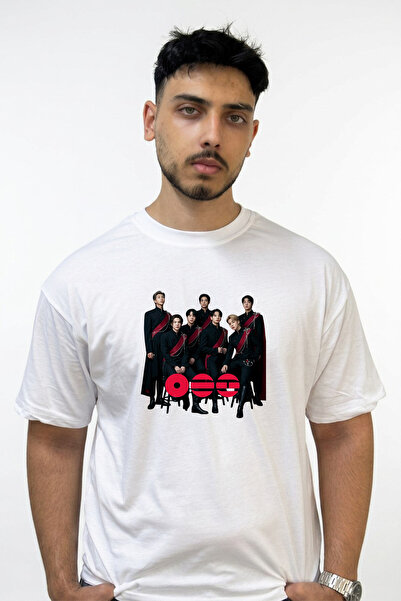 Anetos Bts K Pop Design Printed Oversize White T-Shirt