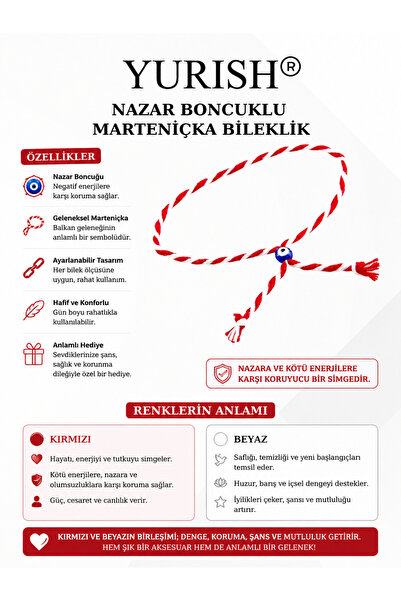 YURISH Marteniçka Şans Bilekliği Kırmızı&Beyaz