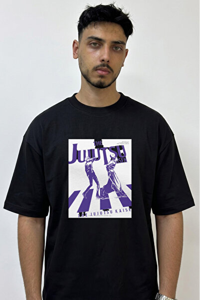 Anetos Jujutsu Kaisen Design Printed Oversize Black T-Shirt