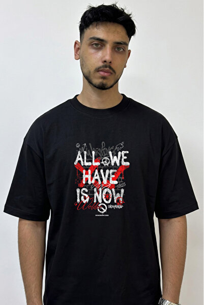 Anetos Street Art Design Printed Oversize Black T-Shirt