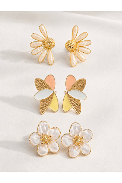 MRK 3 Pairs Earring Set Daisy Leaf Flower Earrings