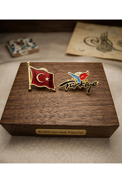 modamira Türk Bayrağı ve Türkiye Yazılı 2 Adet Yaka Rozeti Set