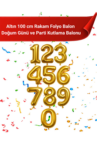 Rakam Folyo Balon Doğum Günü ve Parti Kutlama Balonu Altın Rengi 100 Cm
