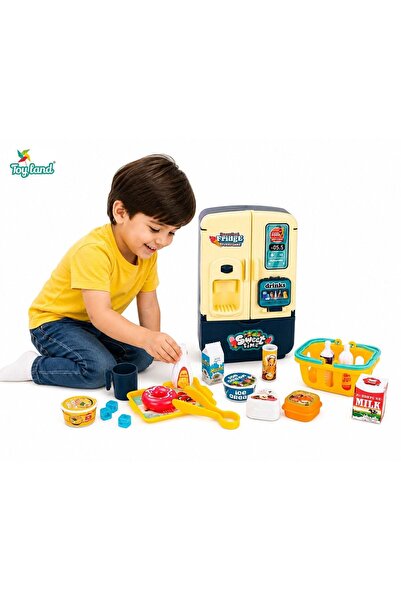 TOY LAND مجموعة ألعاب مطبخ مع ثلاجة صغيرة للأطفال مع فواكه وزجاجات - 19 قطعة ...