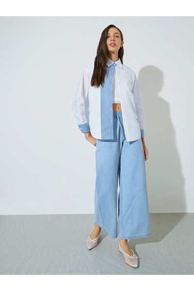 Styli Light Blue Jogger Style Wide Leg Jeans with Drawcord