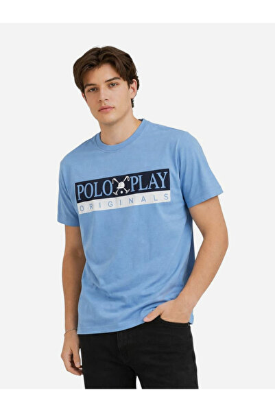 Polo Play By Styli تي شيرت رجالي برقبة دائرية وشعار جرافيك