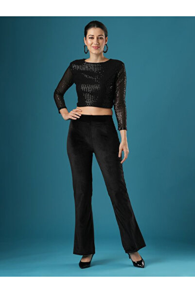 Globus By Styli Black Velvet Stretchable Slim Fit Treggings